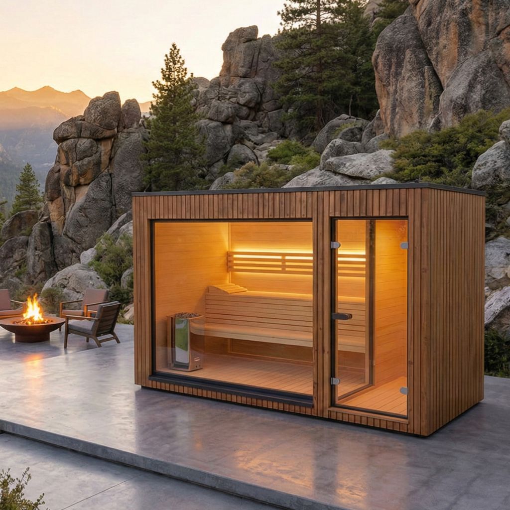 Sauna ogrodowa Valo z zabudowanym przedsionkiem 4x2m – realizacja Małopolska